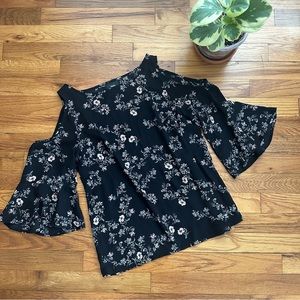 Black Floral Cold Shoulder Blouse